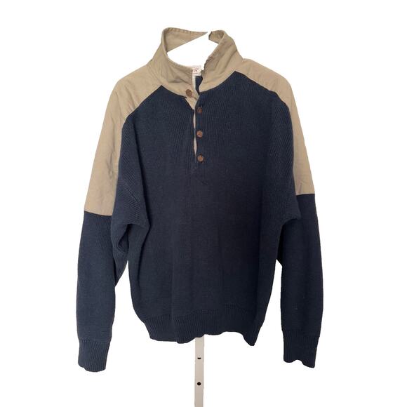 VTG Orvis Sweater Army Navy Blue Collar Quilted Canvas Shoulders Size XXL Flaw - Picture 2 of 7